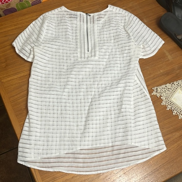 J Crew White Sheer Striped Short Sleeve Top - Picture 4 of 4